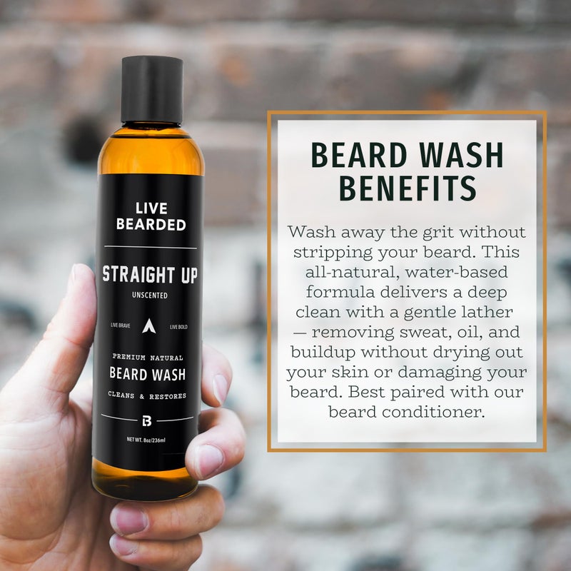 Live Bearded Beard Wash, 8 fl oz - Water-Based Face Cleanser with All-Natural Ingredients for a Gentle, Deep Clean - Made in the USA | Straight Up Unscented - Fragrance-Free - Image 3